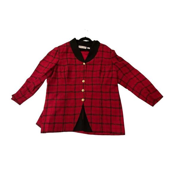 Chaus Jacket Top Women's 24W Plus Black Red Check 100% Polyester Shawl Collar - Picture 4 of 6